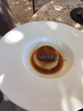 goat milk pudding with caramel sauce at Podere il Casale in Tuscany